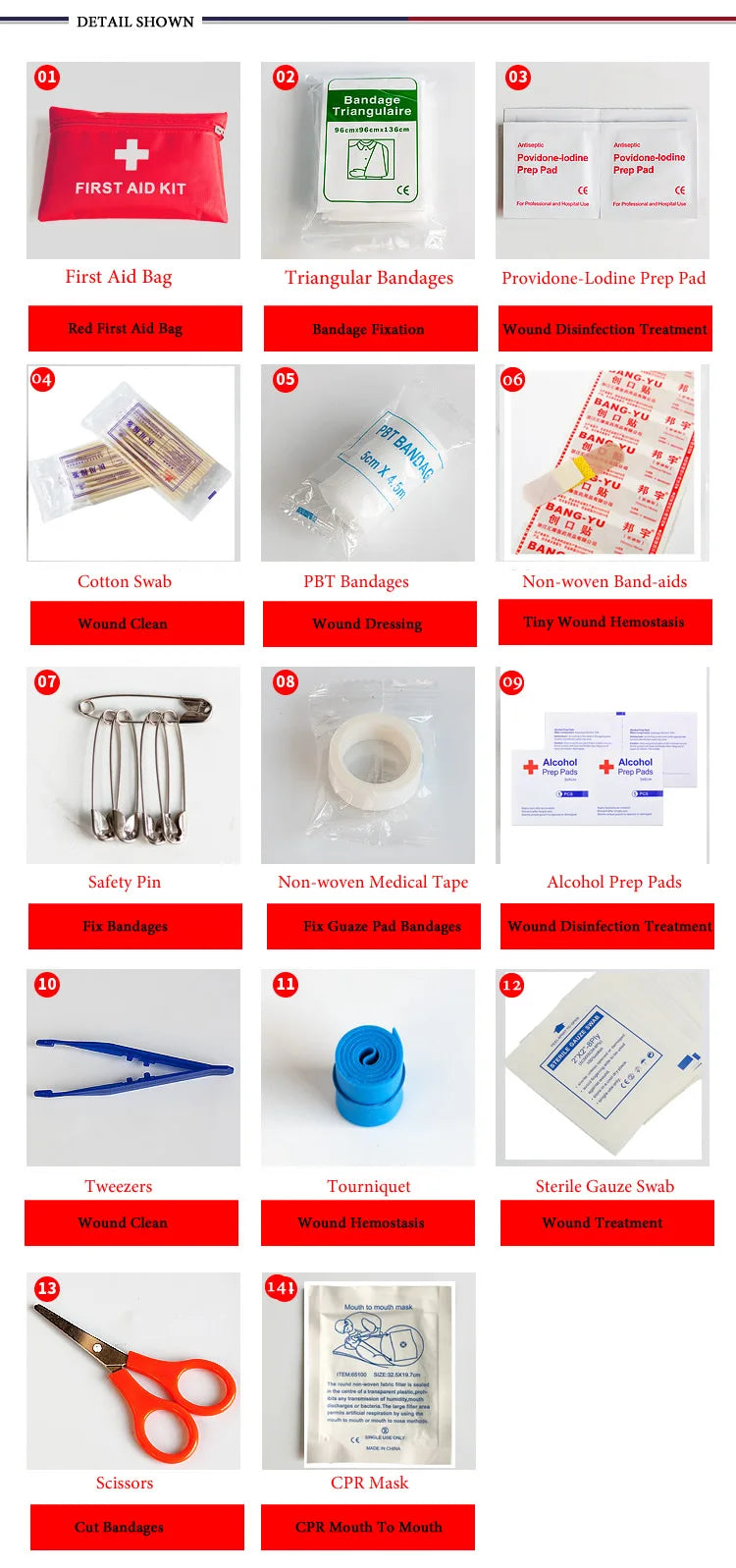 50pcs Set Portable First Aid Kit Red Car Emergency Kit