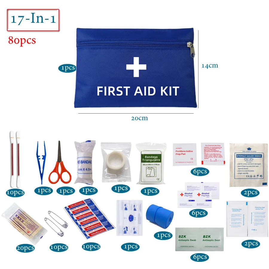 50pcs Set Portable First Aid Kit Red Car Emergency Kit
