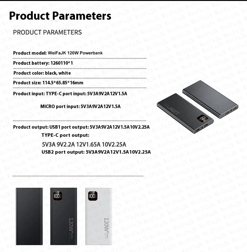 Xiaomi Original 120W Powerbank 50000mAh External Spare Battery Portable Charger