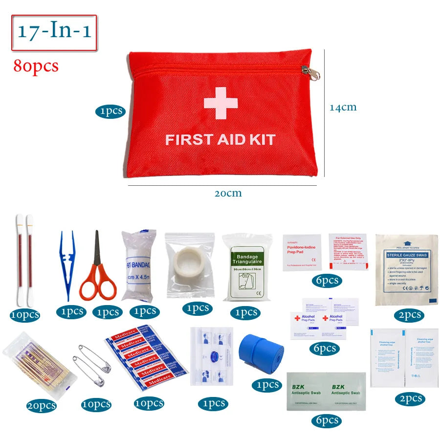 50pcs Set Portable First Aid Kit Red Car Emergency Kit