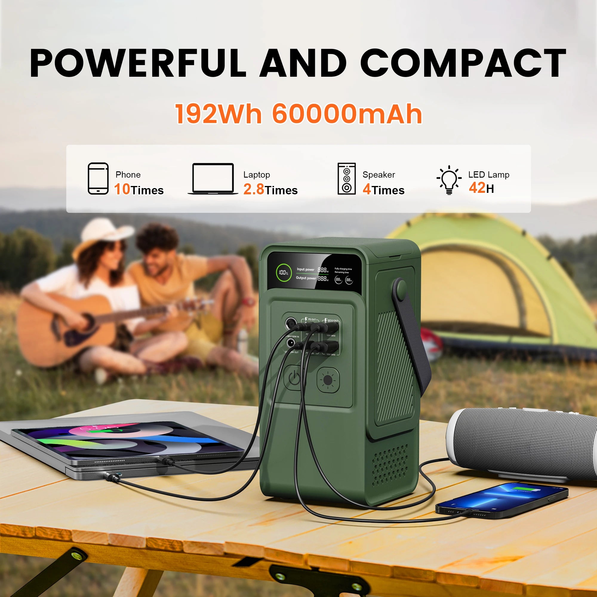 CTOLITY AP200L 192WH Portable Power Station PowerBank 200W 60000mAh LiFePo4 Batteries Solar Generator Camping Backup Power