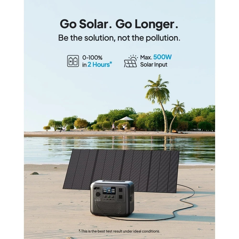 Solar Generator AC70, 768Wh LiFePO4 Battery Backup w/ 2 1000W AC Outlets (Power Lifting 2000W), 100W Type-C