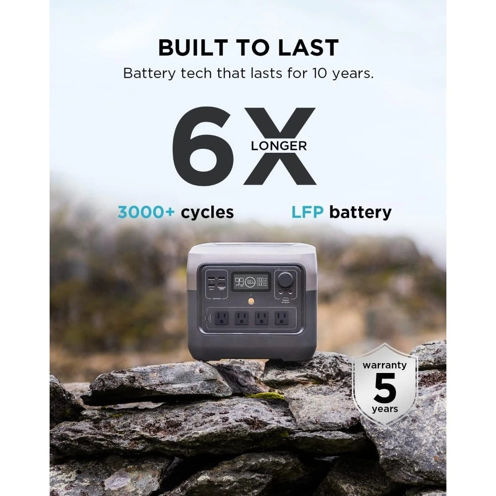 Portable Power Station RIVER, 768Wh LiFePO4 Battery, 70 Min Fast Charging, 4X800W (X-Boost 1600W) AC Outlets, Solar Generator