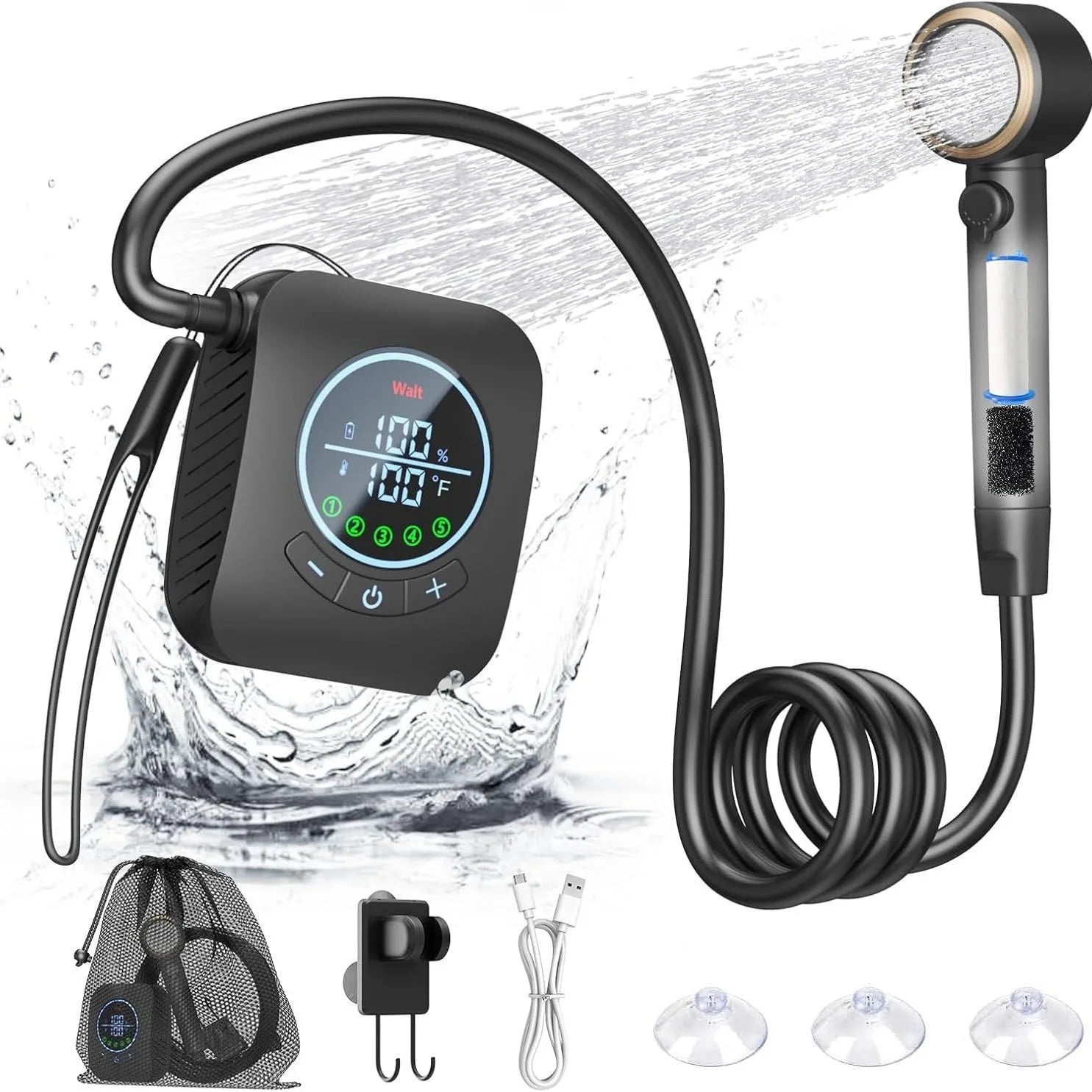 Portable Camping Shower Set Rechargeable Pump 6000mAh Outdoor Shower Kit with 20L