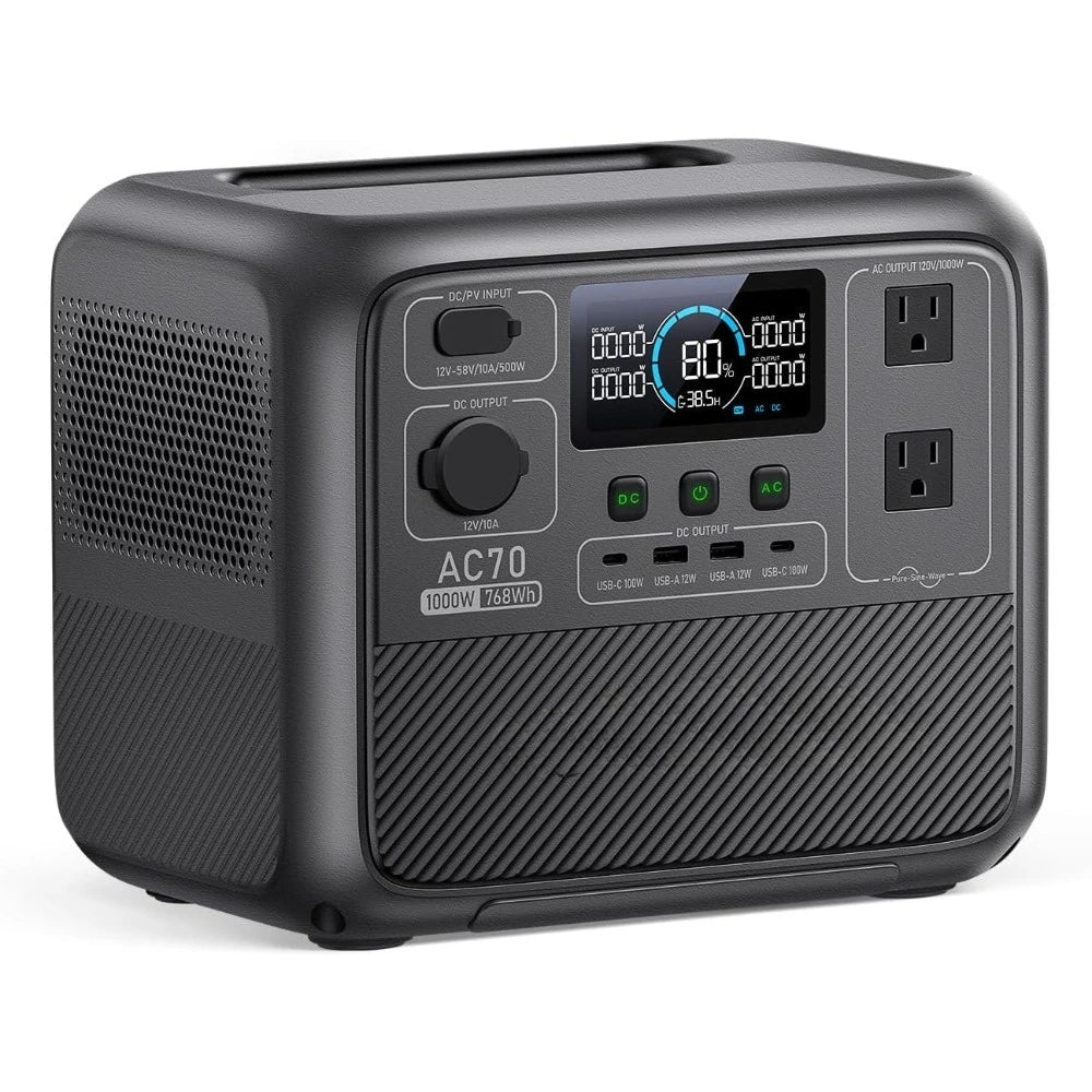 Solar Generator AC70, 768Wh LiFePO4 Battery Backup w/ 2 1000W AC Outlets (Power Lifting 2000W), 100W Type-C