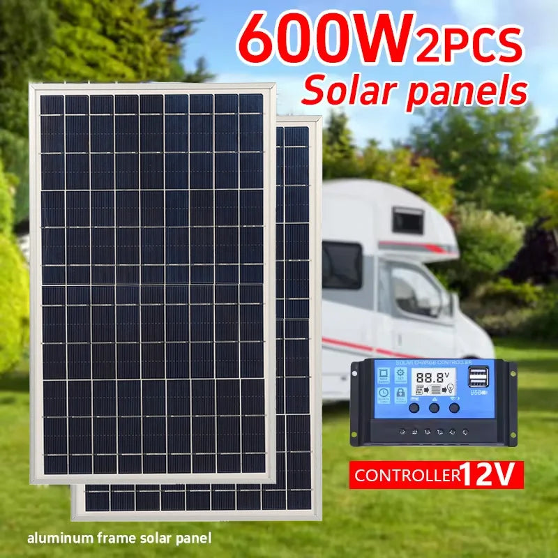 300W 12V Solar Panel Kit Complete Polycrystalline USB Power Portable Outdoor Rechargeable