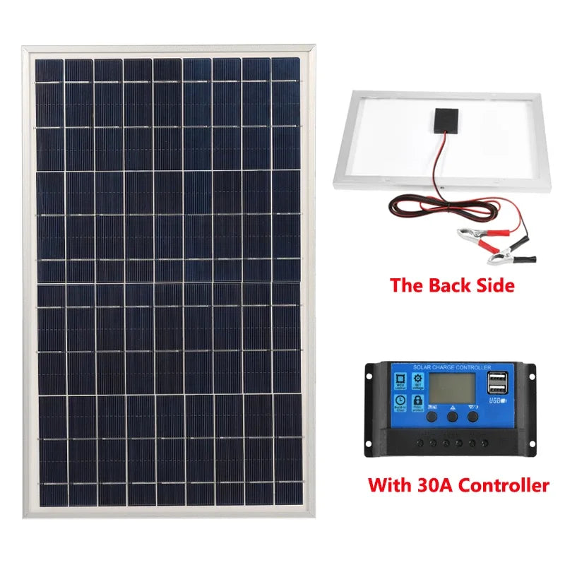 300W 12V Solar Panel Kit Complete Polycrystalline USB Power Portable Outdoor Rechargeable