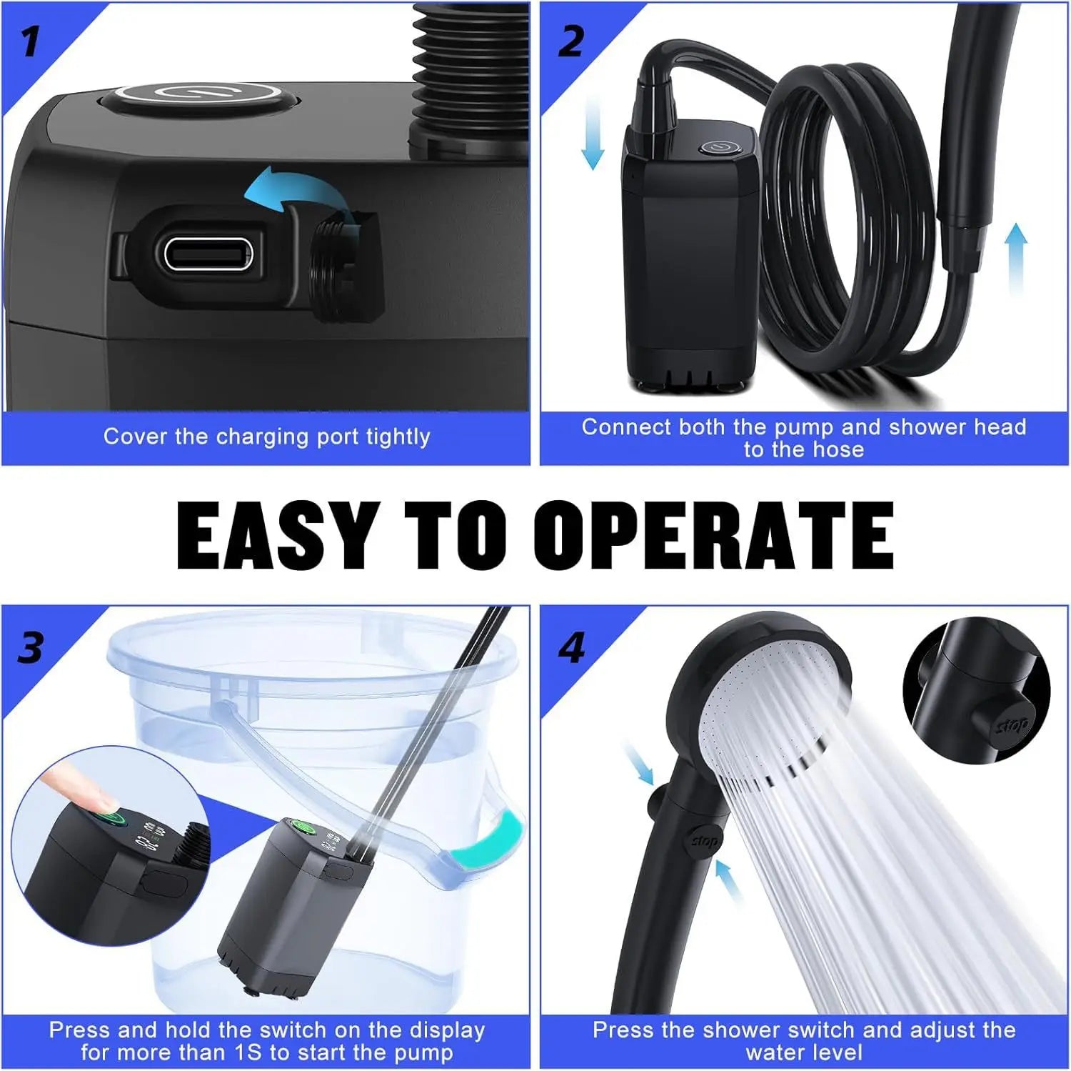 Portable Camping Shower Set Rechargeable Pump 6000mAh Outdoor Shower Kit with 20L