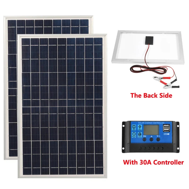 300W 12V Solar Panel Kit Complete Polycrystalline USB Power Portable Outdoor Rechargeable