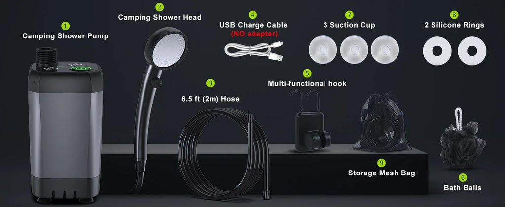 Portable Camping Shower Set Rechargeable Pump 6000mAh Outdoor Shower Kit with 20L