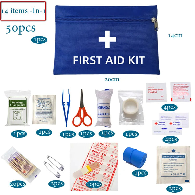 50pcs Set Portable First Aid Kit Red Car Emergency Kit