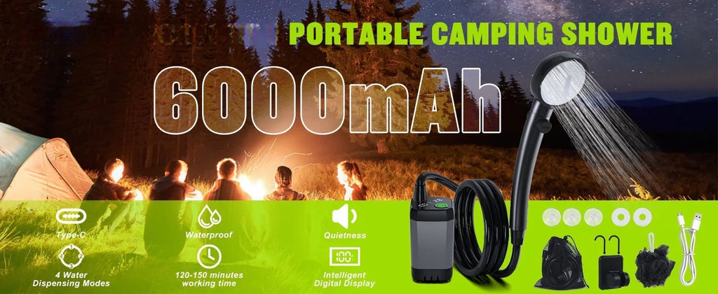 Portable Camping Shower Set Rechargeable Pump 6000mAh Outdoor Shower Kit with 20L
