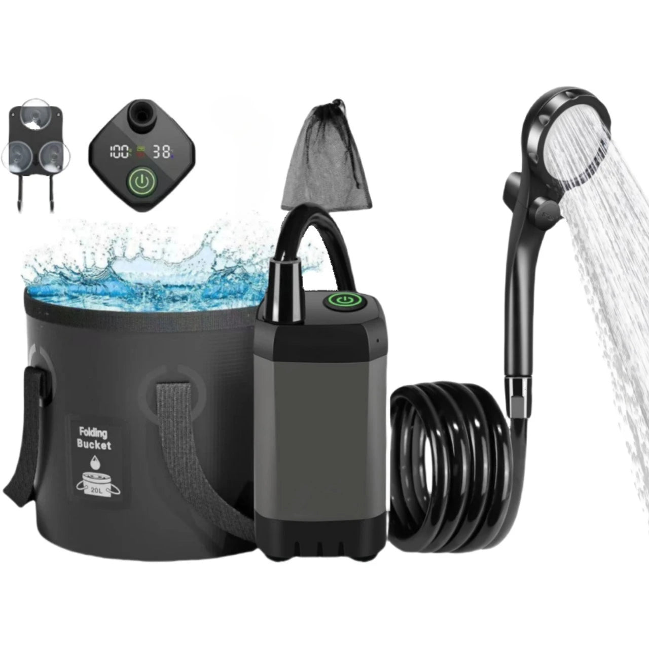Portable Camping Shower Set Rechargeable Pump 6000mAh Outdoor Shower Kit with 20L