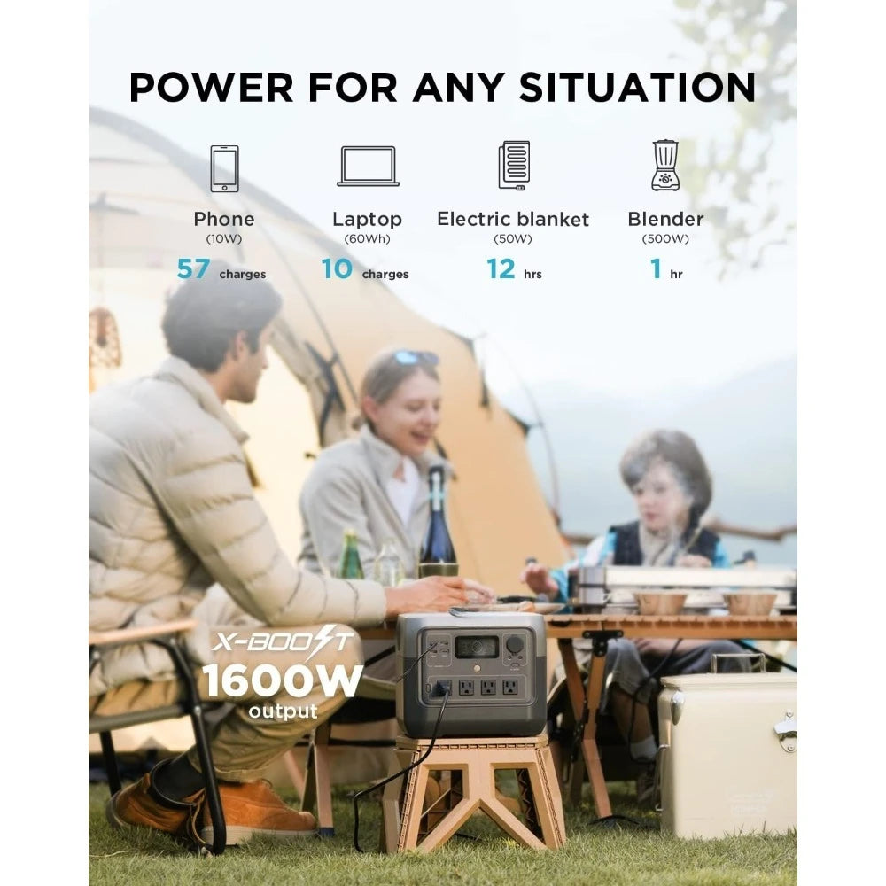 Portable Power Station RIVER, 768Wh LiFePO4 Battery, 70 Min Fast Charging, 4X800W (X-Boost 1600W) AC Outlets, Solar Generator