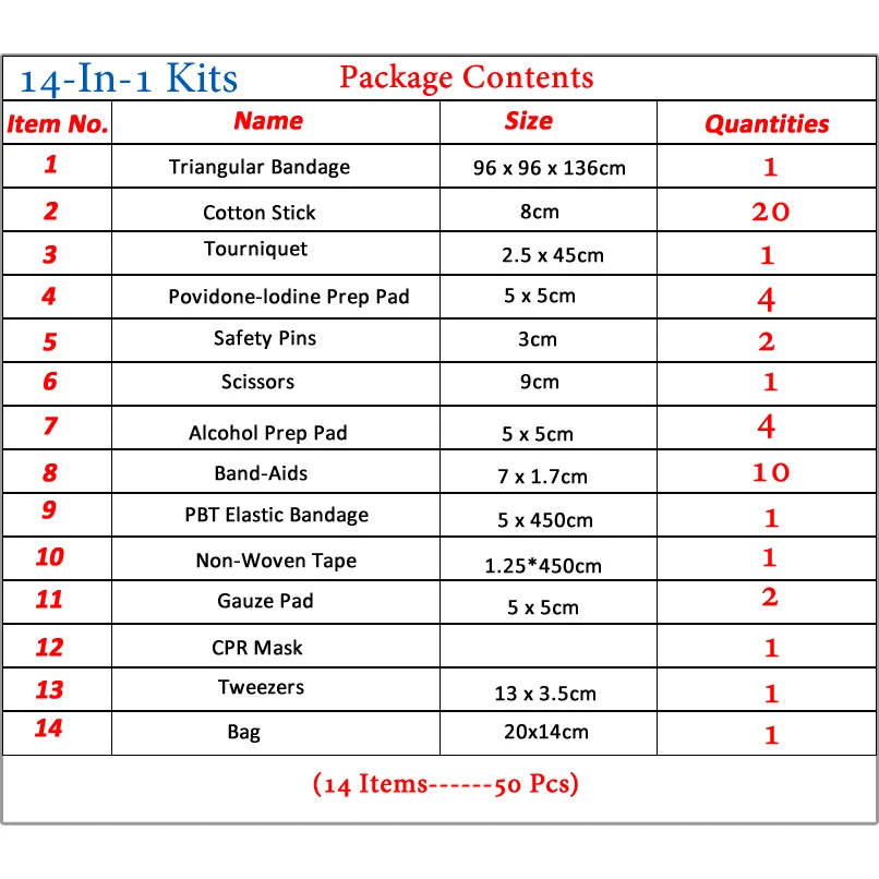 50pcs Set Portable First Aid Kit Red Car Emergency Kit