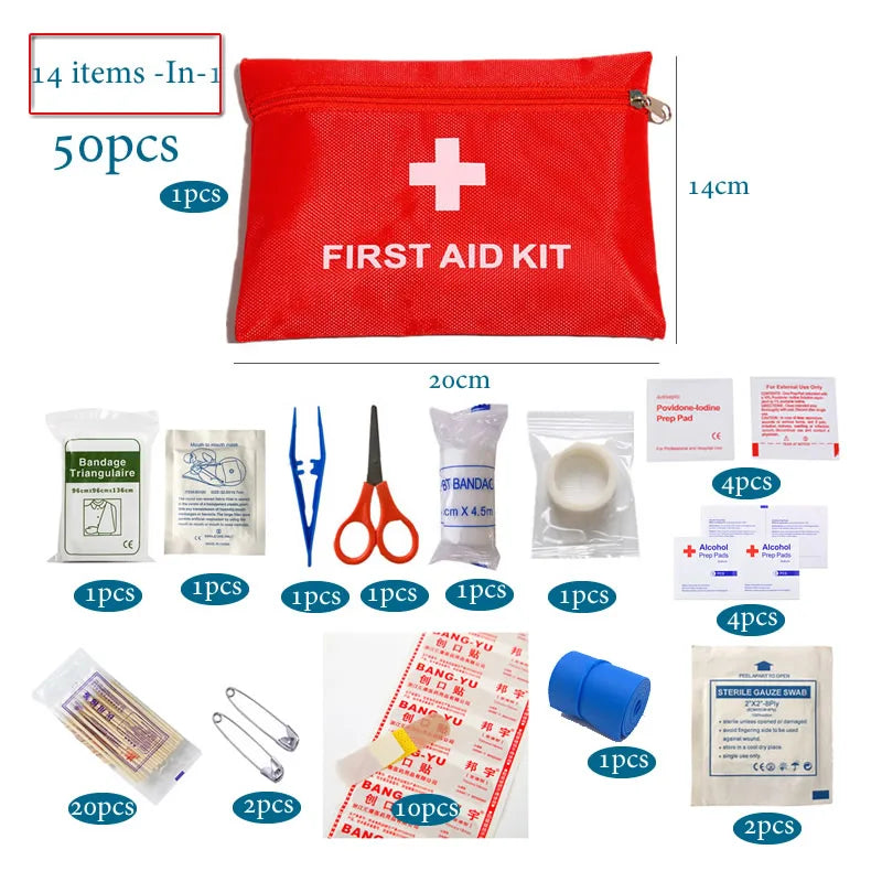 50pcs Set Portable First Aid Kit Red Car Emergency Kit
