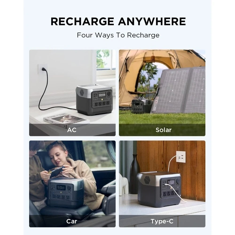 Portable Power Station RIVER, 768Wh LiFePO4 Battery, 70 Min Fast Charging, 4X800W (X-Boost 1600W) AC Outlets, Solar Generator