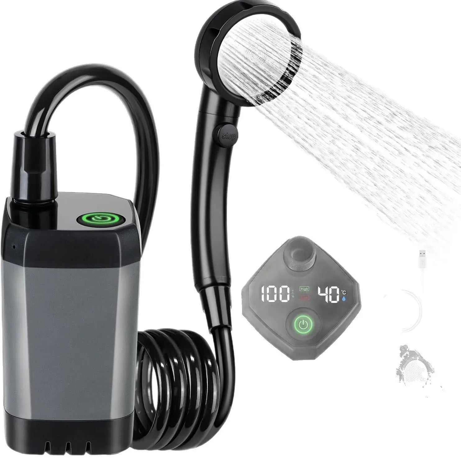 Portable Camping Shower Set Rechargeable Pump 6000mAh Outdoor Shower Kit with 20L