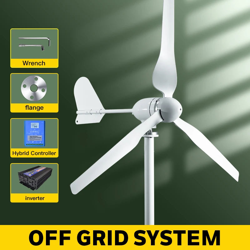 5000w 2kw Horizontal Wind Turbine Generator 96V 48V 24V Free Energy Magnetic Dynamo Strong Power 220v Inverter Output For Home